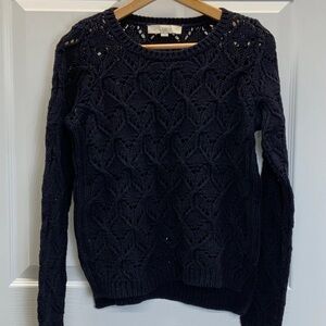 Ann Taylor LOFT Navy Blue Diamond Pointelle Pullover Sweater  - Medium